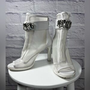 Karl Lagerfeld Paris • Size 10 • White Mesh Jeweled Wedge Booties